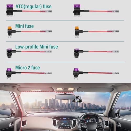 Image of IIWEY Dash Cam Hard Wire Kit only Q5 /N6 Model, 4 Meter Dashboard Camera Car Charger Cable Kit, 12V- 24V to 5V, Power Adapter with LP /Mini /ATO /Micro2 Fuse for Dash Cam