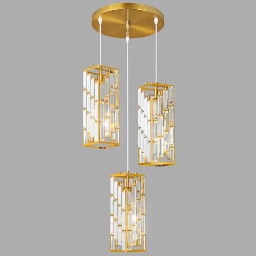 Image of Gold Pendant Lighting Modern Pendant Light, Mini Crystal Chandeliers,Adjustable Pendant Light Fixture for Kitchen Island Dinning Room Bedroom (3 Light)