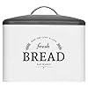 Extra Large White Farmhouse Bread Box for Kitchen Countertop - Breadbox Holder Fits 2+ Loaves - Bread Storage Container Bin - Rustic Bread Keeper Vintage Metal Kitchen Decor for Counter (Grey Lid)