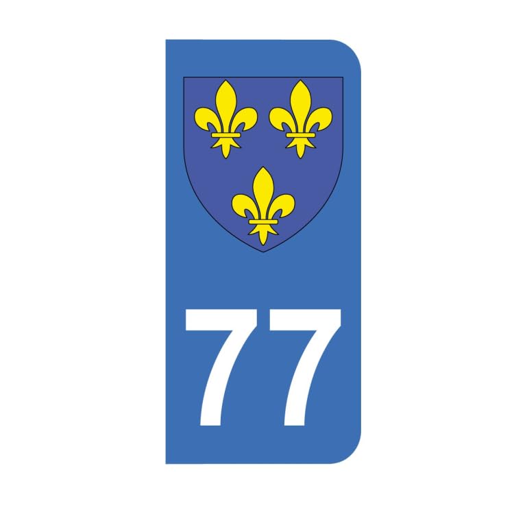 Autocollant 77 avec blason département Seine-et-Marne pour plaque d'immatriculation