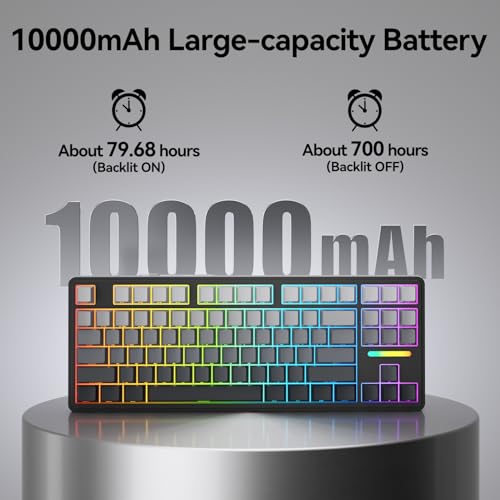 Image of AUSDOM H87 Wireless TKL Mechanical Keyboard 87 Keys, 10000mAh Battery, Tri-Mode Bluetooth 5.3 /2.4GHz / USB-C, Hot Swappable, Gasket Structure, RGB Backlit Gaming Keyboard for PC Mac, Black Grey