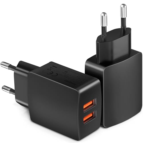 2 Piezas Enchufe USB-A, 2 Puertos Cabezal Cargador Doble USB 5V/2.1A, Adaptador Carregador Charger 10,5W para iPhone iPad Airpods, Samsung, Google, Huawei, Xiaomi, Tableta, Auriculares