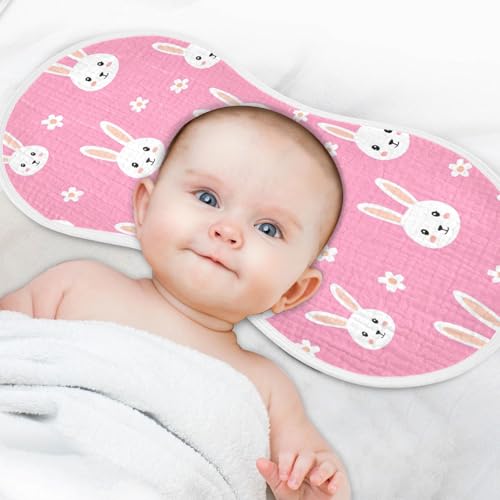 MCHIVER Easter Bunny Daisies Blush Baby Burp Cloths Cotton Washcloths Super Soft Absorbent Burping Rags for Baby Girls Boy Newborn Towel 1 Pack 6