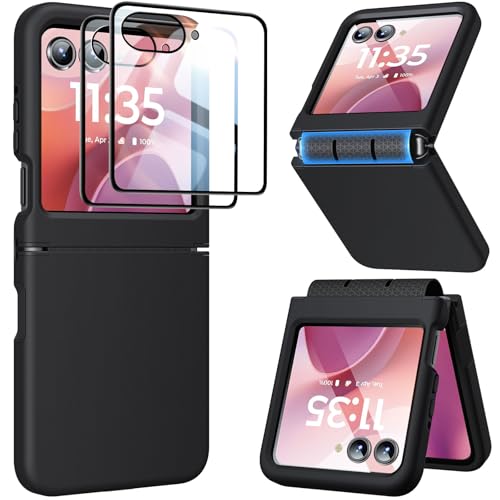 for Motorola Razr 2025/2024 Case with 2 PCS HD Screen Protector, Hinge Protection Slim Thin Dual-Layer Hard PC & Soft TPU Cover, Lightweight Non-Slip Shockproof for Razr 2025/2024 Case, Black