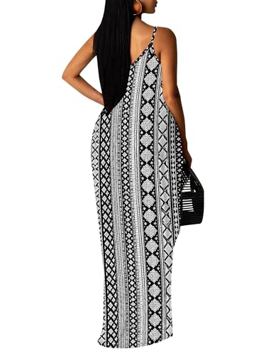 Image of Women's Summer Maxi Dress Spaghetti Strap Floral Boho Beach Long Sundress with Pockets
