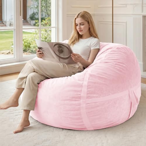 Image of 3FT Bean Bag Chair 3'Big Bean Bag Chairs with Adults, Large Beanbag Chair | Bean bags with Machine Washable Cover Dutch Velvet Fabric, Comfy Chairs for Living Room Bedroom Dorm, Pink