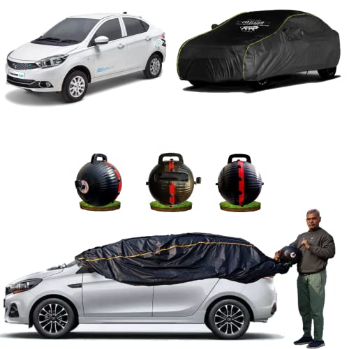 Image of CARBLAZER Portable & Semi-Automatic Full Body Car Covers: Heavy Duty Device| Anti-Theft| Dust & Scratch Proof | Water & Wind Resistant|Custom Fit| Dual-Side Cover, Compatible for Tata Tigor EV