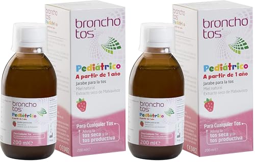 P DELAPIEL Bronchotos Pediátrico – Jarabe tos seca y productiva. Niños partir de 1 año. Sin Lactosa. Sin Gluten. Sabor fresa (Paquete de 2)