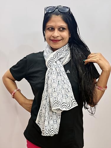 Rastogi Handicrafts Scarfs For Women 100% Pure Cotton Design Hand Block Printed Mini Scarf/Stoll/Stole For Girls 70x20 Inch2