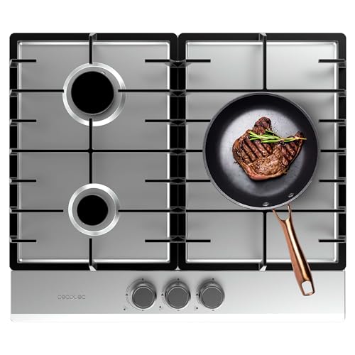 Cecotec Table de Cuisson à Gaz 3 Feux Bolero Squad GN 3200F Inox. 6,25kW, Prête pour le Gaz Naturel, Acier Inoxydable, Grilles Complètes en Fonte, Brûleur...