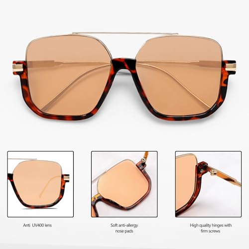 Image of GUVIVI Retro Oversized Aviator Sunglasses for Women Men Square Double Bridge Pilot Sun Glasses 70s Trendy Shades