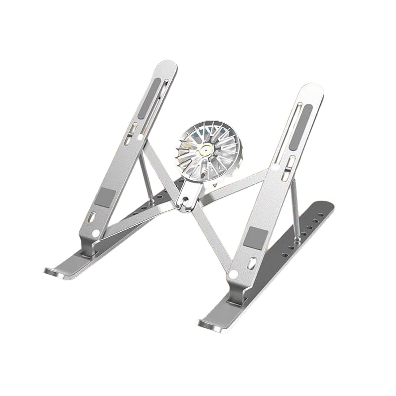 Image of Stand with Cooling Fan Adjustable Aluminum Foldable Riser - Portable Ergonomic Notebook Stand Holder for Desk with 7 Level Height
