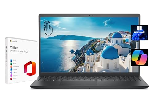 Image of Dell 15.6 inch FHD Touchscreen Laptop, with Free Lifetime Microsoft Office, Intel Core i7-1355U, 32GB RAM, 1TB SSD, Intel UHD Graphics, Windows 11 Pro, Backlit Keyboard, Fingerprint Reader, Carbon Black