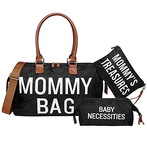 Image of printe Diaper Bag Tote, Baby Bags for Hospital, Large Capacity Waterproof Mom Travel, Hospital Bag for Labor and Delivery with Pouches and Straps, Black Camo