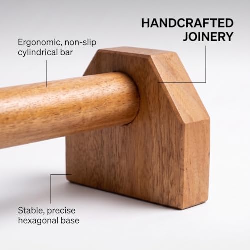 Image of YATTA-X Handcrafted Mahogany Wooden Parallettes for Calisthenics | Large Size Strong Push up Bar for Home | Turned Wooden Push up Stand & Grip Supports | For Men and Women | 34 cm x 12 cm