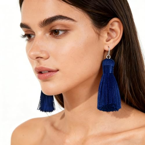 Image of Makhry 20pcs 4.3 Inch Handmade Silky Floss Mini Tiny Craft Tassels with 2-Inch Cord Loop and Small Chinese Knot for Earrings, Souvenir, Bookmarks, DIY Craft Accessory,Tags (Deep Blue)