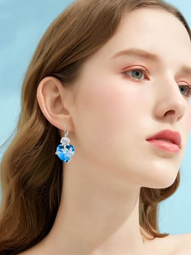 OCJ Birthstone Earrings for Women 925 Sterling Silver Rose Flower Leverback Earrings Heart Birthstone Dangle Drop Jewelry Anniversary Birthday Gifts for Women Her Wife Girlfriend3