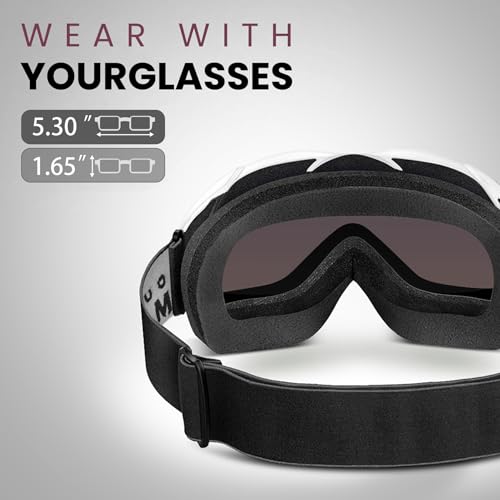 Image of OutdoorMaster OTG Ski Goggles - Over Glasses Ski /Snowboard Goggles for Men, Women & Youth - 100% UV Protection (Panda Frame + VLT 17% Grey Lens with Full REVO Green)
