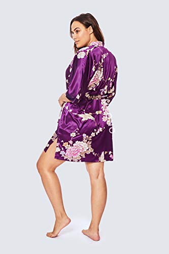 Image of KIM+ONO Satin Short Kimono Plus Size Robe for Women - Bridal Gift, Maternity & Lingerie Robe, Machine Washable