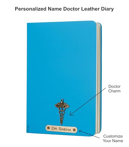 Image of AICA Personalized Name & Charm Doctor Leather Notebook Diary - A5 Size, 180 Ruled Pages (Royal Blue) | Customized Gift for Doctors Retirement Farewell Appraisal Birthday For Men Women Girls Boys