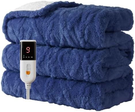 Couverture Chauffante 130x160cm, Couverture Douce Lavable,Bleu