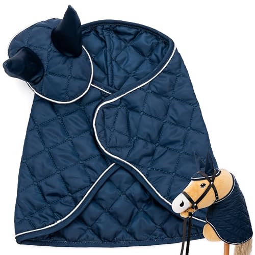 Hoofly Hobby Horse Zubehör Set – Decke & Fliegenhaube in Blau für Hobby Horses [TÜV geprüft] – Hochwertige Ausstattung im Set - Ideal für Spiel & Training