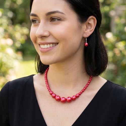 Juego de collar rojo y pendientes de gota de cristal con cadena de 40cm 2