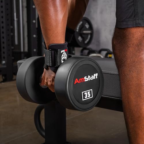 AmStaff Fitness Gewichte-Hebehaken (Paar, Schwarz) – Gym-Handgelenksschlaufen mit Stahlhaken für Gewichtheben, Pull-ups, Deadlifts, Krafttraining und Fitness-Workouts