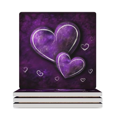 Dessous de verre imprimés cœurs violets lavables et stables - 2