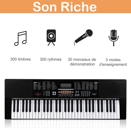 Clavier de piano numérique 61 touches Piano Claviers électroniques，Livré avec écouteurs, pupitre, microphone，adaptateur secteur