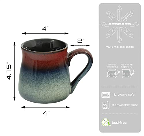 Ecodeco Large Pottery Coffee Mug 24 Oz - Oversized Ceramic Cup With Big Handle - 1 Pcs (Red To Blue) #TOP1