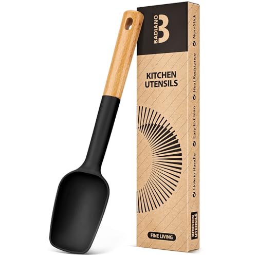 Badiano Silicone Spoon Spatula, Nonstick Rubber Spatula, Khaki, Black
