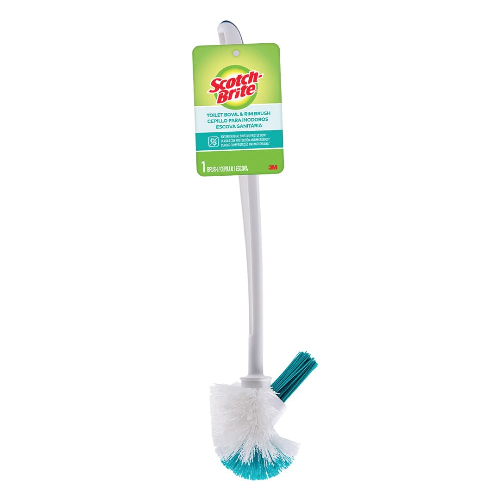 Scotch-Brite Premium Toilet Plastic Brush, Anti-Microbial bristle protection, No Bacterial Odor, long handle