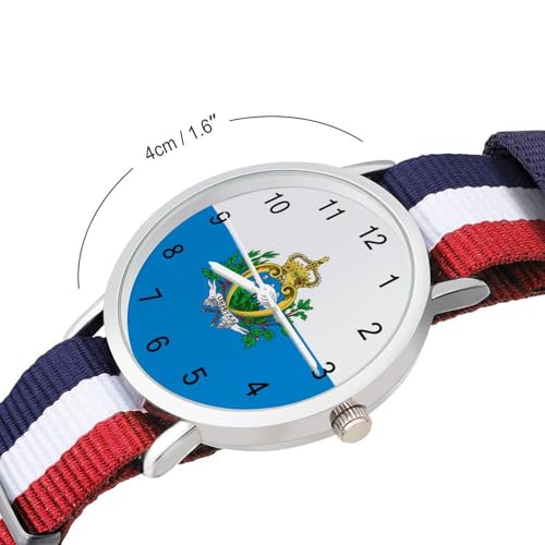 San Marino Flag Lightweight Wrist Watch Adjustable Nylon Band Outdoor Sport Work Wrist Watch Easy to Read Time2