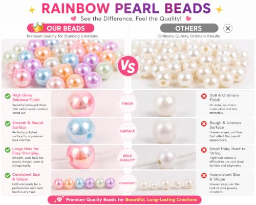 Image of ambitieux Bracelet Making Craft Kit 12 Types of Colorful 400+ pcs of Plastic Beads with Elastic -(Colorfull with 8 mm) (8 mm Metallic Pearl)