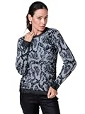 Koroshi Jersey de Mujer de Punto con Pelo de Tacto Suave, Escote Redondo, Manga Larga, diseño Jacquard Animal y Placa metálica, Color Black, Talla S