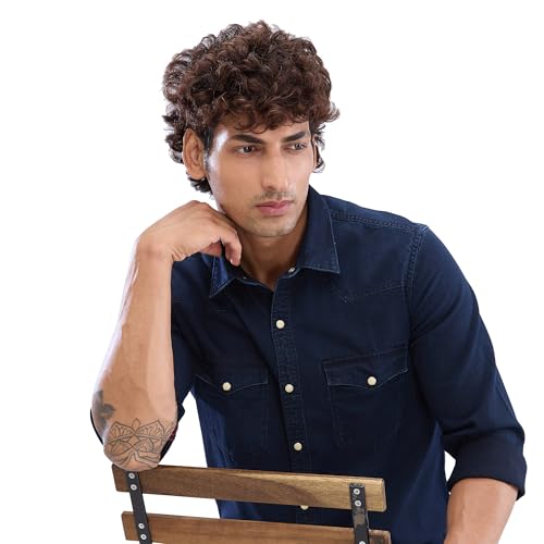 Image of Spykar Men's Slim Fit N /A Full Sleeve Indigo Casual Shirts