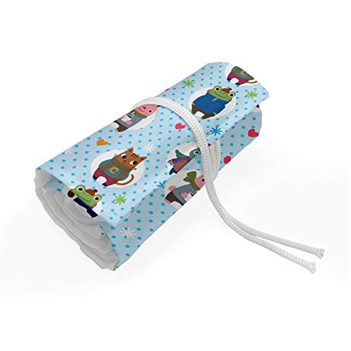 Preisvergleich Produktbild ABAKUHAUS Kindergarten Mäppchen Rollenhalter, Tiere Winterkleidung, langlebig und tragbar Segeltuch Stiftablage Organizer, 48 Schlaufen, Mehrfarbig