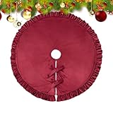 XUQEAYWD クリスマスツリースカート | 丸い赤いマット飾り - フリル 付き ベルベット クリスマス ツリー スカート - 秋の ファームハウス ホリデー 室内 お化け屋敷 用