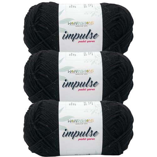 Image of WOAFashions Impulse Hand Knitting & Crochet Yarn, Premium Acrylic, 4 : Medium (Black) (3x100gms / 3.5oz / 200mtr / 218yds)