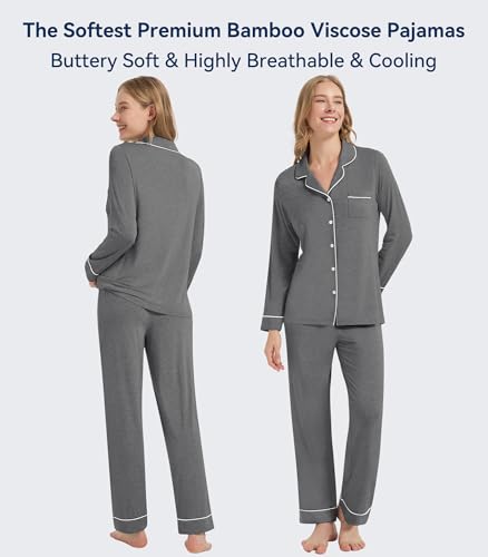 Image of WiWi Viscose from Bamboo Women's Pajamas Set Super Soft Button Down Top and Pants Sleepwear Cooling Pjs S-3X