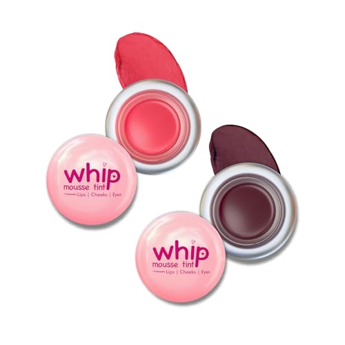 Image of Glam21 Whip Mousse Tint 3-in-1 | Lip, Cheek & Eye Tint | Vitamin E, Jojoba Oil & Shea Butter | Waterproof, Long-Lasting, Highly Pigmented | Lightweight Travel-Friendly Makeup | 4gm Each | Combo Pack Of 2 (Pink Strawberry&Plum Star)