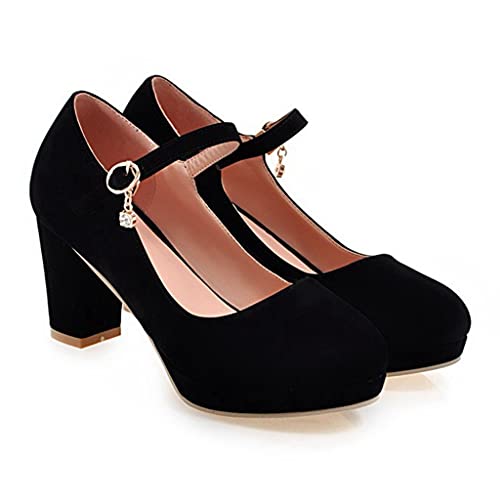 Women's Chunky High Block Heel Pumps Suede Round Toe Mary Jane Platform Casual Office Dress Shoes2