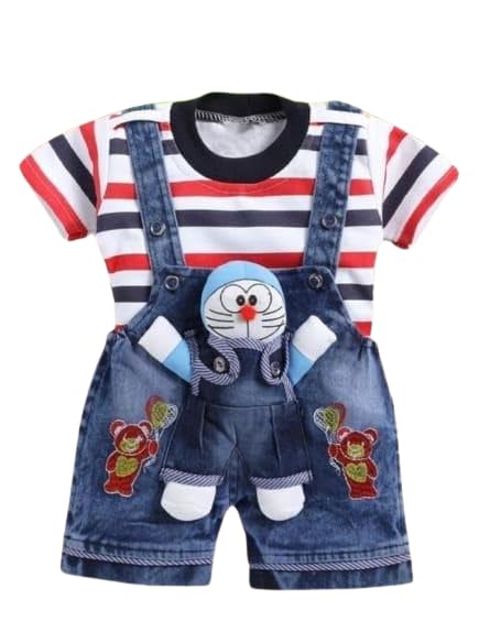 Kid Boys Denim Short Sleeves Top & Bottom Dungaree Clothing Set-image-21