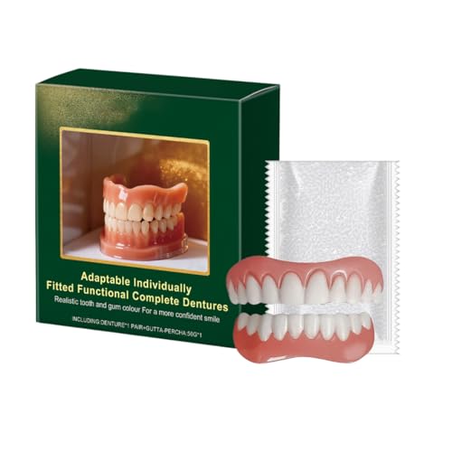 PBAHAUP Juego de Dentadura Postiza Provisional, Carillas Dentales Universales Superior e Inferior Antideslizantes, Dientes Falsos Removibles, Reparación Dental para Faltante Diastema Sonrisa