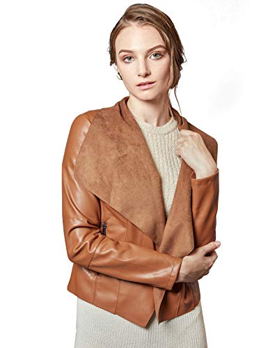 Escalier Women's Faux Leather Jackets Slim Open Front Lapel Blazer Jackets Brown X-Large #TOP1