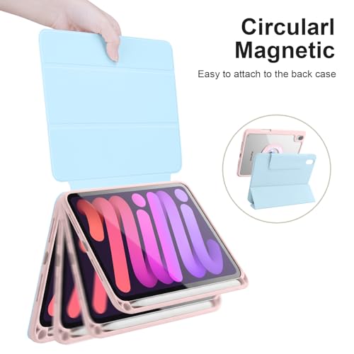 Dwopar Case for iPad mini 7 A17 Pro, iPad mini 7th/6th Gen. 8.3" 2024/2021, Removable and Detachable Magnetic Cover with Pencil Holder, Vertical Adjustable Stand, Tri-Fold Multi-Angle, Ice Blue+Pink by Dwopar - Used condition - Image 5