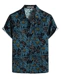 PARKLEES Men's 70s Hippie Vintage Hawaiian Shirt Blue Sunflowers XXXL