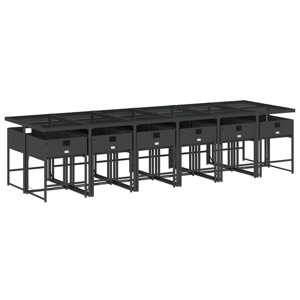 Salon de Jardin 13 Pièces Ensemble à Manger en Résine Tressée Noire avec Grande Table 330cm Plateau Verre et 12 Chaises avec Coussins pour Terrasse Jardin et Arrière-Cour