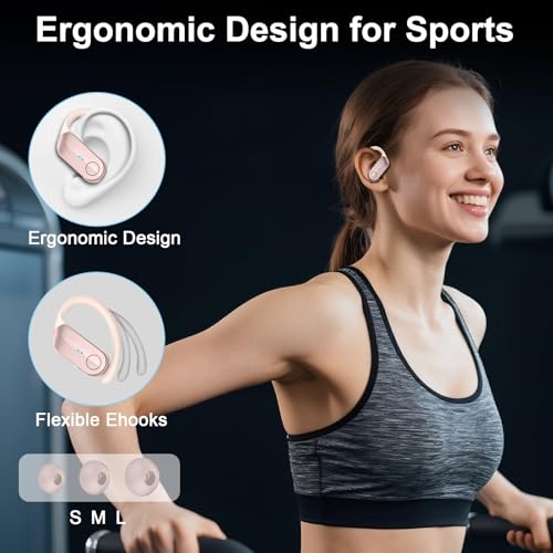 Ordtop Bluetooth Kopfhörer Sport, 70H In Ear Kopfhörer Bluetooth 5.4, HiFi Stereo Tiefer Bass Kabellose Kopfhörer mit 4 Noise Cancelling Mics, IPX8 Wasserdicht Ohrhörer mit Ohrhaken, LED-Anzeige USB-C